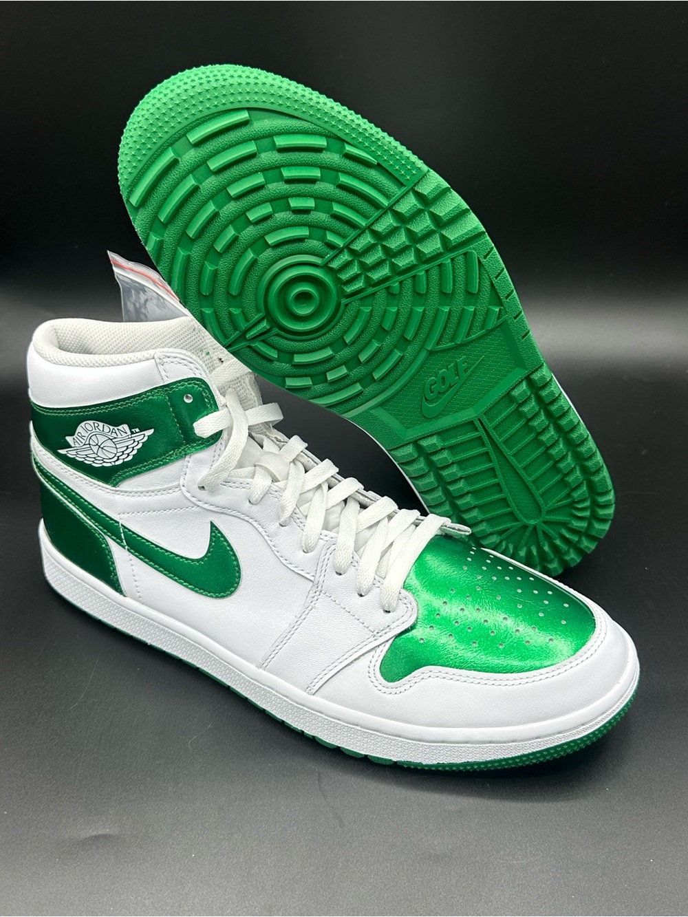 Nike Men's Air Jordan 1 High Golf Shoes White Pine Green DQ0660-130 Size 12
